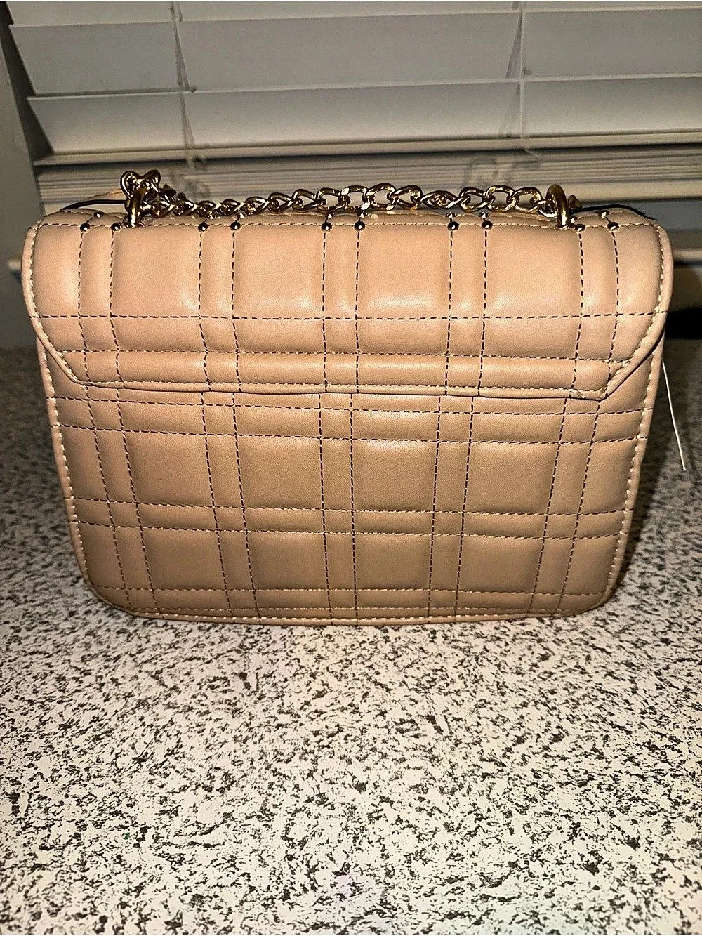Ellen Tracy Studded Top Flap Satchel Quilted Shoulder Bag Tan NWT